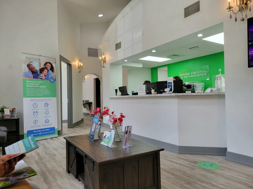 Modern Sage Dental reception and waiting area in Vero Beach, Florida, April 2023